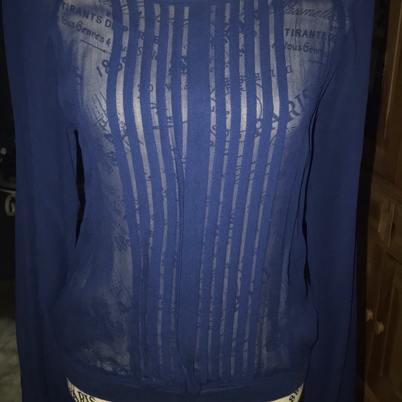 ONE FINE DAVE NAVY SHEER BLOUSE - Picture 2 of 5